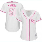 Wholesale Cheap Royals #51 Jason Vargas White/Pink Fashion Women's Stitched MLB Jersey