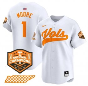 Men\'s Tennessee Volunteers #1 Christian Moore White 2024 Champions Vapor Limited Stitched Jersey