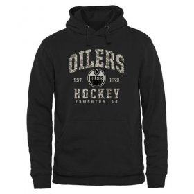 Wholesale Cheap Men\'s Edmonton Oilers Black Camo Stack Pullover Hoodie