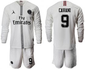 Wholesale Cheap Paris Saint-Germain #9 Cavani White Jordan Long Sleeves Soccer Club Jersey