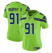 Cheap Women's Seattle Seahawks #91 Byron Murphy II 2024 Draft Green Vapor Limited Football Stitched Jersey(Run Small)