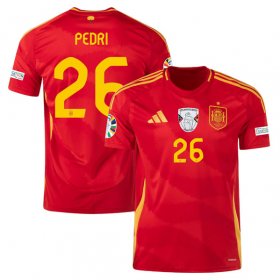 Men\'s Spain Team #26 Pedri Scarlet 2024 Home Soccer Jersey