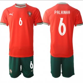 Cheap Men\'s Portugal Team #6 Joao Palhinha 2025 Red Home Soccer Jersey Suit