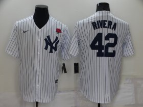 Wholesale Cheap Men\'s New York Yankees #42 Mariano Rivera White Stitched Rose Nike Cool Base Throwback Jersey