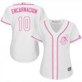 Wholesale Cheap Indians #10 Edwin Encarnacion White/Pink Fashion Women's Stitched MLB Jersey