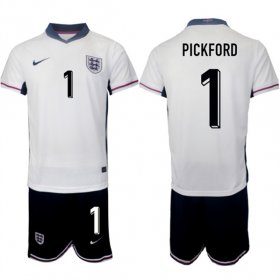 Men\'s England #1 Jordan Pickford 2024-25 White Home Soccer Jersey Suit