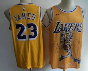 Wholesale Cheap Men\'s Los Angeles Lakers #23 LeBron James Yellow Nike Swingman Stitched Fashion NBA Jersey