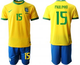 Wholesale Cheap Men 2020-2021 Season National team Brazil home yellow 15 Soccer Jersey