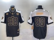 Cheap Men's Las Vegas Raiders #98 Maxx Crosby Black Gold F.U.S.E. With Nevada Silver Stat Patch And 65th Anniversary Patch 4-Star C Patch Limited Stitched Football Jersey