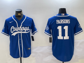 Men\'s Dallas Cowboys #11 Micah Parsons Light Blue Stitched Cool Base Nike Baseball Jersey