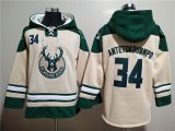 Wholesale Cheap Men's Milwaukee Bucks #34 Giannis Antetokounmpo Cream Hoodie