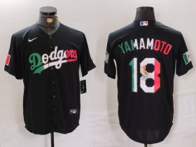 Cheap Men\'s Los Angeles Dodgers #18 Yoshinobu Yamamoto Black Mexico Cool Base Stitched Jersey