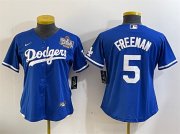 Cheap Women's Los Angeles Dodgers #5 Freddie Freeman Royal 2024 World Series Cool Base Stitched Baseball Jersey(Run Small)