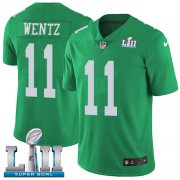 Wholesale Cheap Nike Eagles #11 Carson Wentz Green Super Bowl LII Youth Stitched NFL Limited Rush Jersey