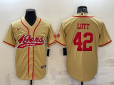 Wholesale Cheap Men's San Francisco 49ers #42 Ronnie Lott Gold With Patch Cool Base Stitched Baseball Jersey