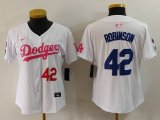 Cheap Womens Los Angeles Dodgers #42 Jackie Robinson White Pink With Patch Limited Stitched Jersey