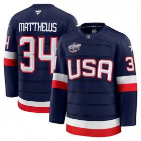 Cheap Men\'s USA #34 Auston Matthews Navy 2025 4 Nations Stitched Jersey