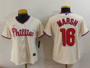 Cheap Women's Philadelphia Phillies #16 Brandon Marsh Cream Stitched Cool Base Jersey