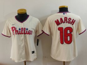 Cheap Women\'s Philadelphia Phillies #16 Brandon Marsh Cream Stitched Cool Base Jersey