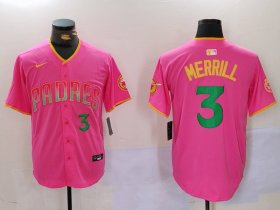 Cheap Men\'s San Diego Padres #3 Jackson Merrill Pink Player Number Fashion Baseball Jersey