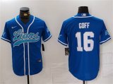 Cheap Men's Detroit Lions #16 Jared Goff Blue Cool Base Stitched Baseball Jersey