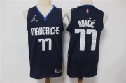 Wholesale Cheap Men's Dallas Mavericks #77 Luka Doncic Navy Blue Brand Jordan 75th Anniversary Diamond 2021 Stitched Jersey