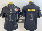 Women Philadelphia Eagles 1 Jalen Hurts Nike 2025 Limited Jersey Black Gold