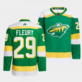 Wholesale Cheap Men\'s Minnesota Wild #29 Marc-Andre Fleury Green 2022-23 Reverse Retro Stitched Jersey