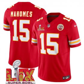 Men\'s Kansas City Chiefs #15 Patrick Mahomes Red 2025 Super Bowl LIX Patch F.U.S.E. Vapor Limited Stitched Football Jersey