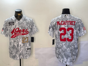 Cheap Men's San Francisco 49ers #23 Christian McCaffrey Arctic Camo 2024 Salute to Service Stitched Baseball Jerseys