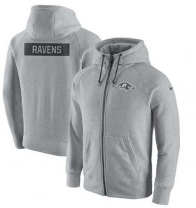 Wholesale Cheap Men\'s Baltimore Ravens Nike Ash Gridiron Gray 2.0 Full-Zip Hoodie