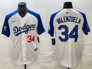 Cheap Mens Los Angeles Dodgers #34 Toro Valenzuela Number White Blue Fashion Stitched Cool Base Limited Jersey