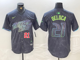 Cheap Men's Tampa Bay Rays #21 Jonny DeLuca Number Charcoal 2024 City Connect Limited Stitched Jerseys