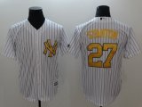 Wholesale Cheap Yankees #27 Giancarlo Stanton White Gold No. New Cool Base Stitched MLB Jersey