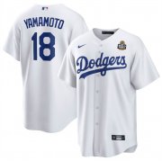 Cheap Men's Los Angeles Dodgers #18 Yoshinobu Yamamoto White 2024 World Series Cool Base Stitched Baseball Jersey