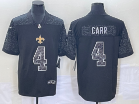 Wholesale Cheap Men\'s New Orleans Saints #4 Derek Carr Black Reflective Limited Stitched Football Jersey