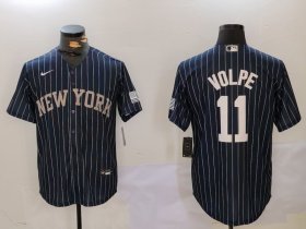 Men\'s New York Yankees #11 Anthony Volpe Navy Pinstripe Fashion Cool Base Jersey