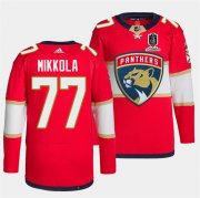 Cheap Men's Florida Panthers #77 Niko Mikkola Red Home 2024 Stanley Cup Champions Stitched Jersey