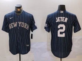 Men\'s New York Yankees #2 Derek Jeter Navy Pinstripe Fashion Cool Base Jersey