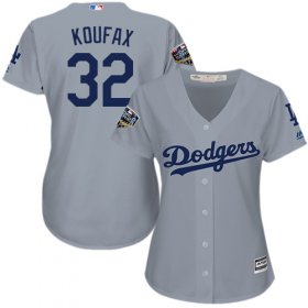 Wholesale Cheap Dodgers #32 Sandy Koufax Grey Alternate Road 2018 World Series Women\'s Stitched MLB Jersey