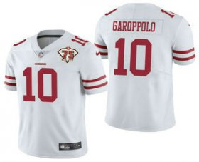 Wholesale Cheap Men\'s San Francisco 49ers #10 Jimmy Garoppolo White 75th Anniversary Patch 2021 Vapor Untouchable Stitched Nike Limited Jersey