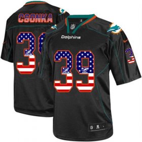 Wholesale Cheap Nike Dolphins #39 Larry Csonka Black Men\'s Stitched NFL Elite USA Flag Fashion Jersey