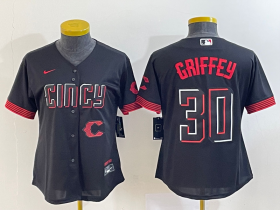 Wholesale Cheap Women\'s Cincinnati Reds #30 Ken Griffey Jr Black 2023 City Connect Cool Base Stitched Jersey