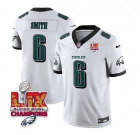 Cheap Men\'s Philadelphia Eagles #6 DeVonta Smith White 2025 Eagles Logo Super Bowl LIX Patch New F.U.S.E. Vapor Untouchable Limited Football Stitched Jersey