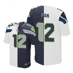 Wholesale Cheap Nike Seahawks #12 Fan White/Steel Blue Men\'s Stitched NFL Elite Split Jersey