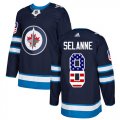 Wholesale Cheap Adidas Jets #8 Teemu Selanne Navy Blue Home Authentic USA Flag Stitched NHL Jersey