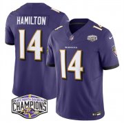 Cheap Men's Baltimore Ravens #14 Kyle Hamilton Purple F.U.S.E 2024 AFC North Division Champions Vapor Limited Football Jersey