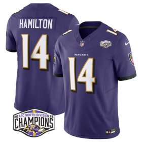 Cheap Men\'s Baltimore Ravens #14 Kyle Hamilton Purple F.U.S.E 2024 AFC North Division Champions Vapor Limited Football Jersey