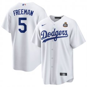 Cheap Men\'s Los Angeles Dodgers #5 Freddie Freeman White 2024 World Series Cool Base Stitched Baseball Jersey