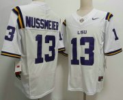 Cheap Men's LSU Tigers #13 Garrett Nussmeier White FUSE College Stitched Jersey